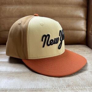 New Era New York Mets Just Caps Script Tan/Brown/Rust, Gray UV  7-3/8 Worn